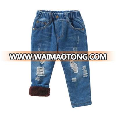 2017 winter new arrival children thicken fleece jeans boys fashion pants kids jeans